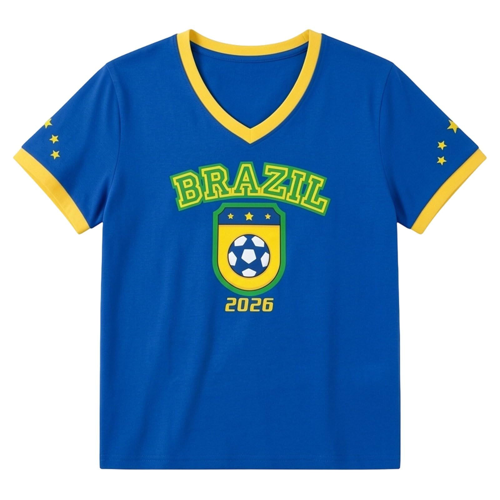Camiseta de fútbol de Brasil para mujer, corte ajustado, cómoda camiseta de manga corta, cuello en V, camiseta deportiva ligera y ventilada, disfraz de animadora, artículo para fans, camiseta de calle