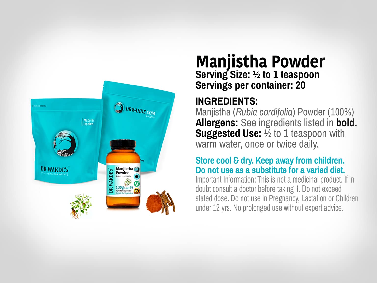 Manjistha Powder (Rubia cordifolia/Manjith) - 100g (3.5oz)