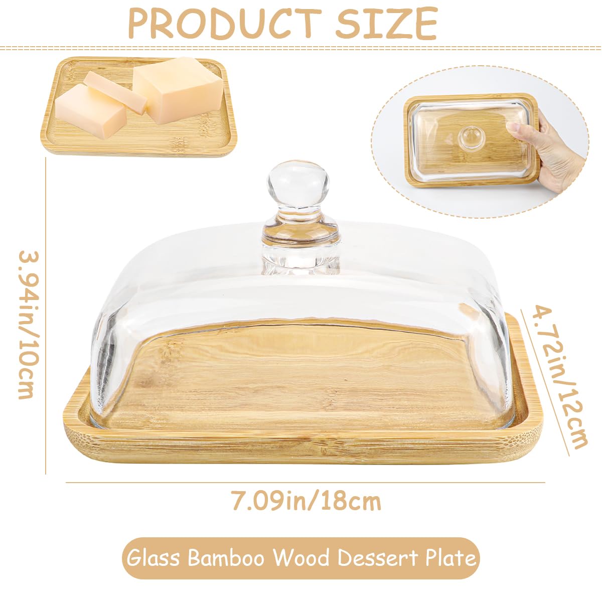 Crystal Clear Glass Butter Dish with Lid - Butter Holder Container for Butter, Cream Cheese, and Dessert Cake