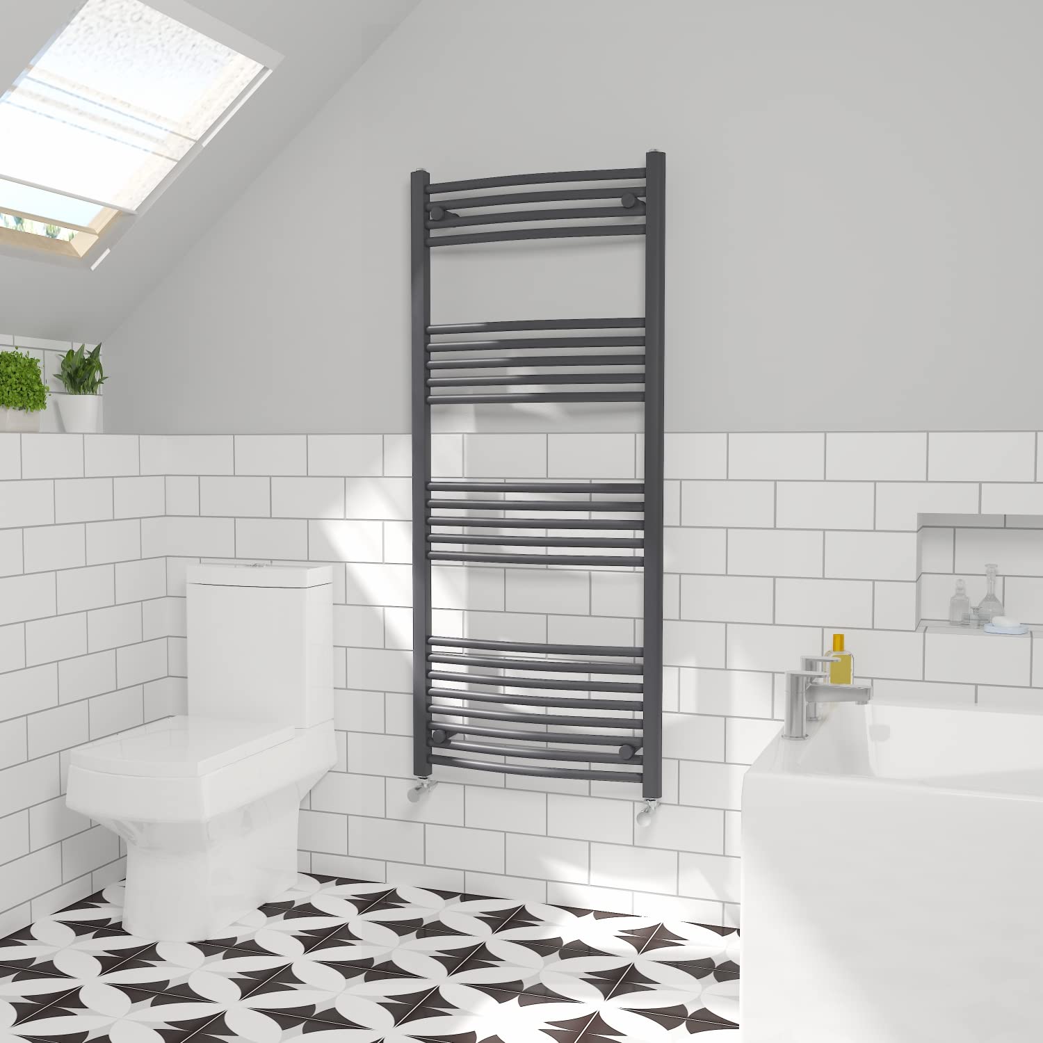 NRG Curved Central Heating Towel Rail Home Radiator Anthracite 1400×600mm