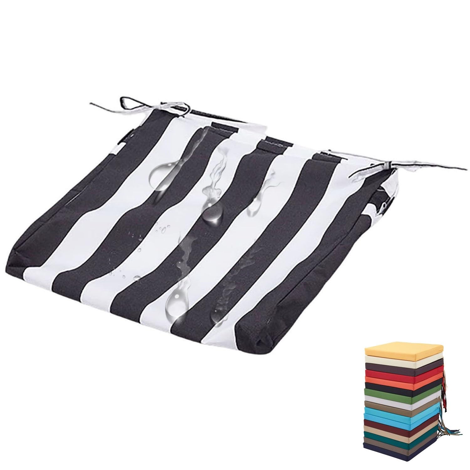PLCIVSA Outdoor Seat Cushion Covers Waterproof with Zipper,Replacement Outdoor Patio Chair Cushion Slipcover 60x60cm 50x50cm Chair Pads Covers for Garden Rattan Furnitur(Black white,45x45x10cm)