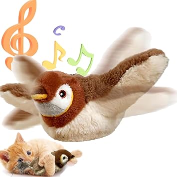 Flappy Bird Cat Toy,Simulated Chirping Bird Cat Toy Flapping Wings,Chirping Bird Interactive Catnip Toy for Kitten or Small Dogs,Touch Activated, Rechargeable
