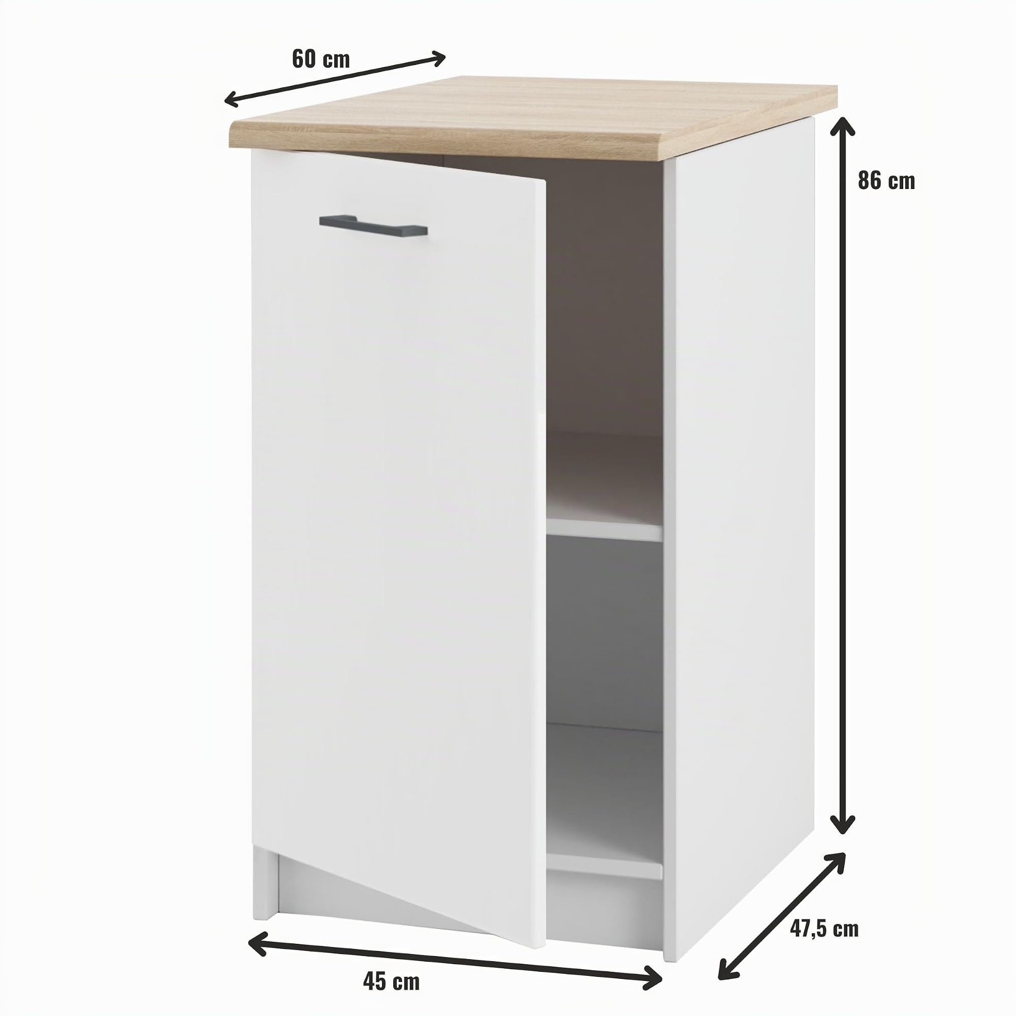 Laclar Stehender Küchenschrank mit Türen und Arbeitsplatte – 45 cm Breite - universell einsetzbar - mit robustem Material