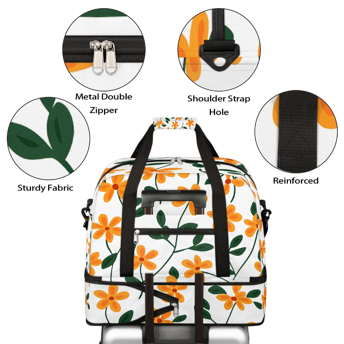 Borsone da viaggio pieghevole con motivo floreale carino borsa da palestra espandibile con scomparto per scarpe borsa da weekend di grande capacità borsa da viaggio per viaggi sportivi viaggi notturni