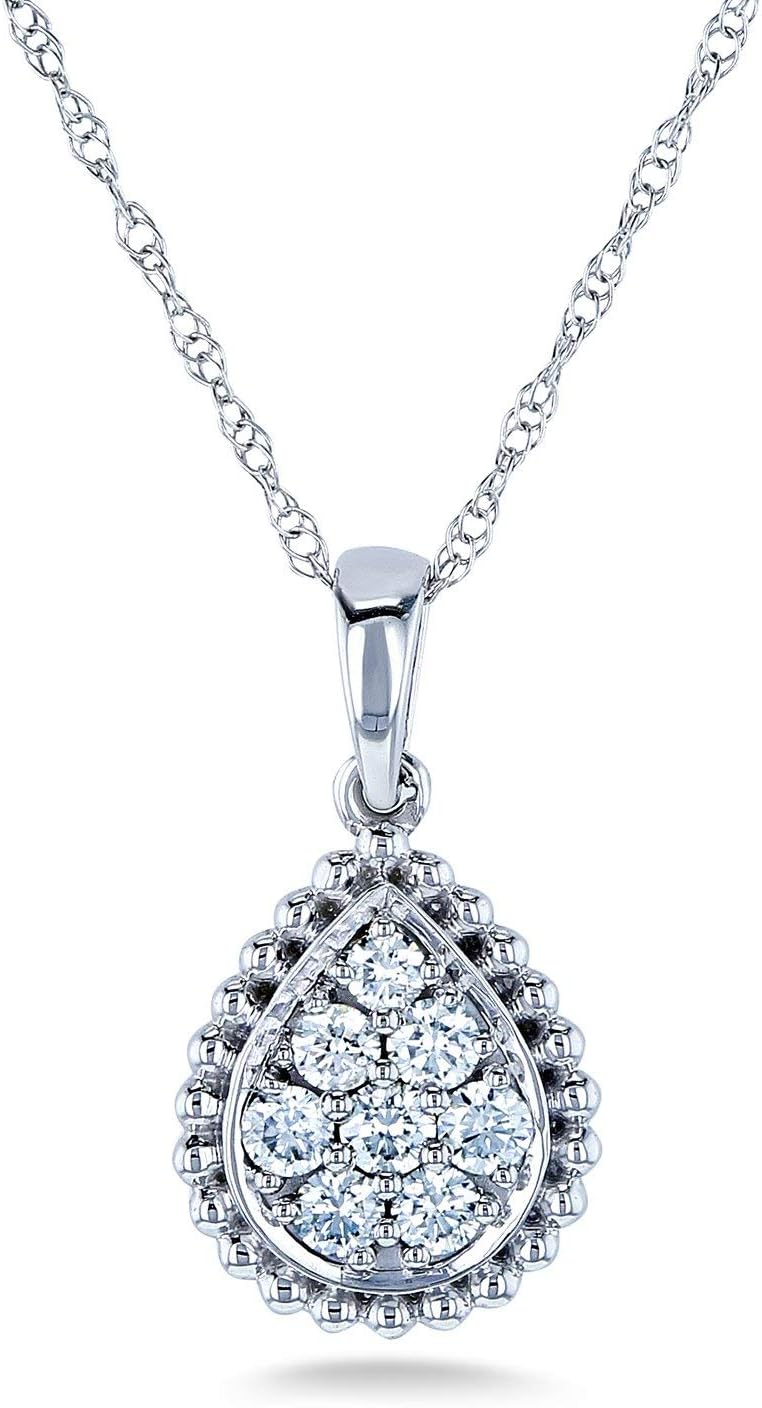 Kobelli Diamond Pear Shaped Pendant and Chain 1/4ct TCW in 10k White Gold