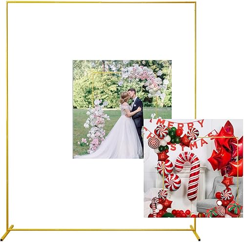 Soporte de Arco Dorado para Telón de Fondo de Boda, 6.6 pies x 5 pies Marco Cuadrado de Aluminio para Globos y Flores para Ceremonia, Aniversario,