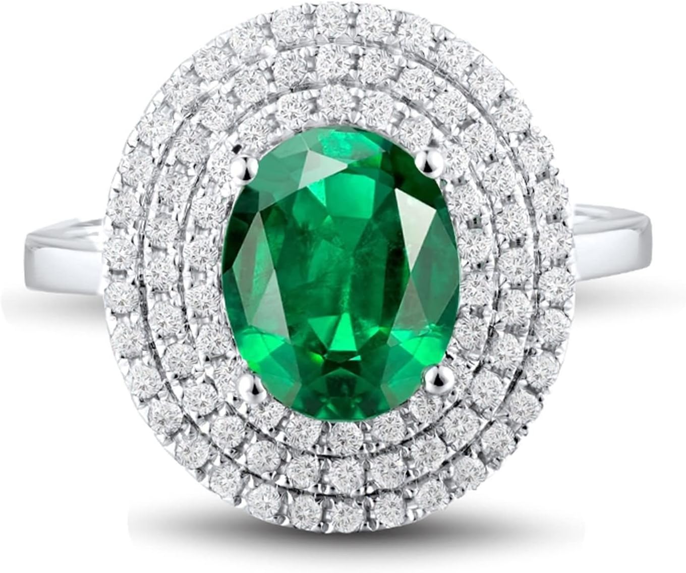 Engagement Ring 18K White Gold, Big Vintage Rings 1.86ct Emerald Oval with 0.49ct Diamonds Ring Engagement Gift for Women