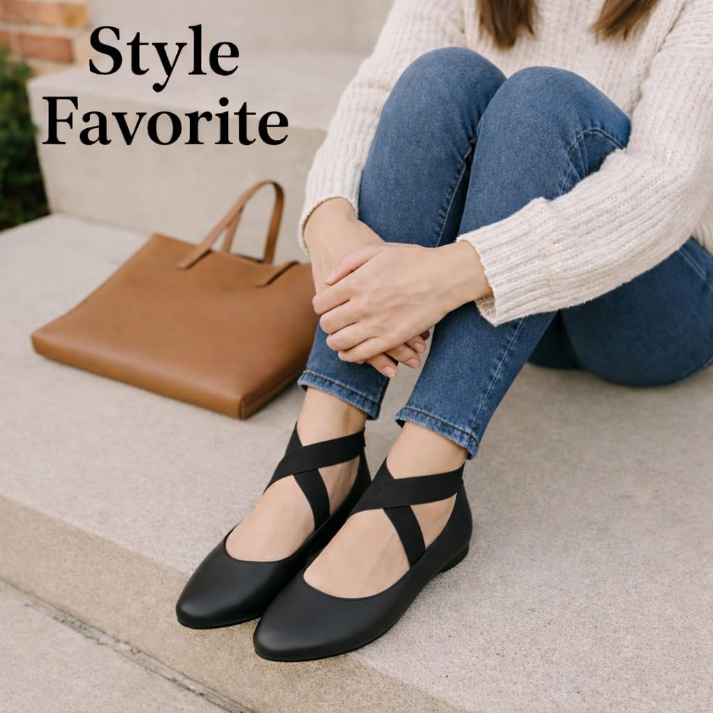 Women's Comfortable Ballet Flats with Strap, Ballerina Flats with Elastic Ankle Straps for Women Renaissance Shoes Women Flat Ballerina Shoes - Image 6