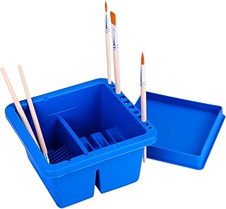 筆洗器 筆洗いボックス 油絵・水彩ブラシ用 筆洗いバケツ 四角い プラスチック製 筆挿しホルダー付き アート 水彩画 美術用筆洗濯箱 筆立て 画材 小型 多機能 筆洗い容器 絵の具 バケツ 絵画用品 ブルー