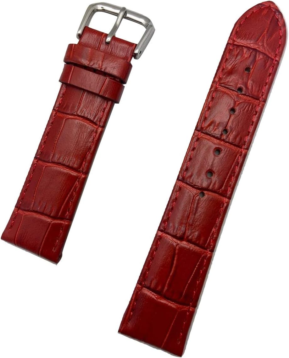 NewLife 20mm Red Genuine Leather Watchband | Square Alligator Crocodile Grained, Lightly Padded Replacement Watchstrap that brings to Any Watch (Mens Standard Length)
