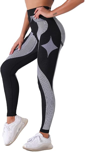 QTJY Ladies Striped Yoga Pants, Gym 