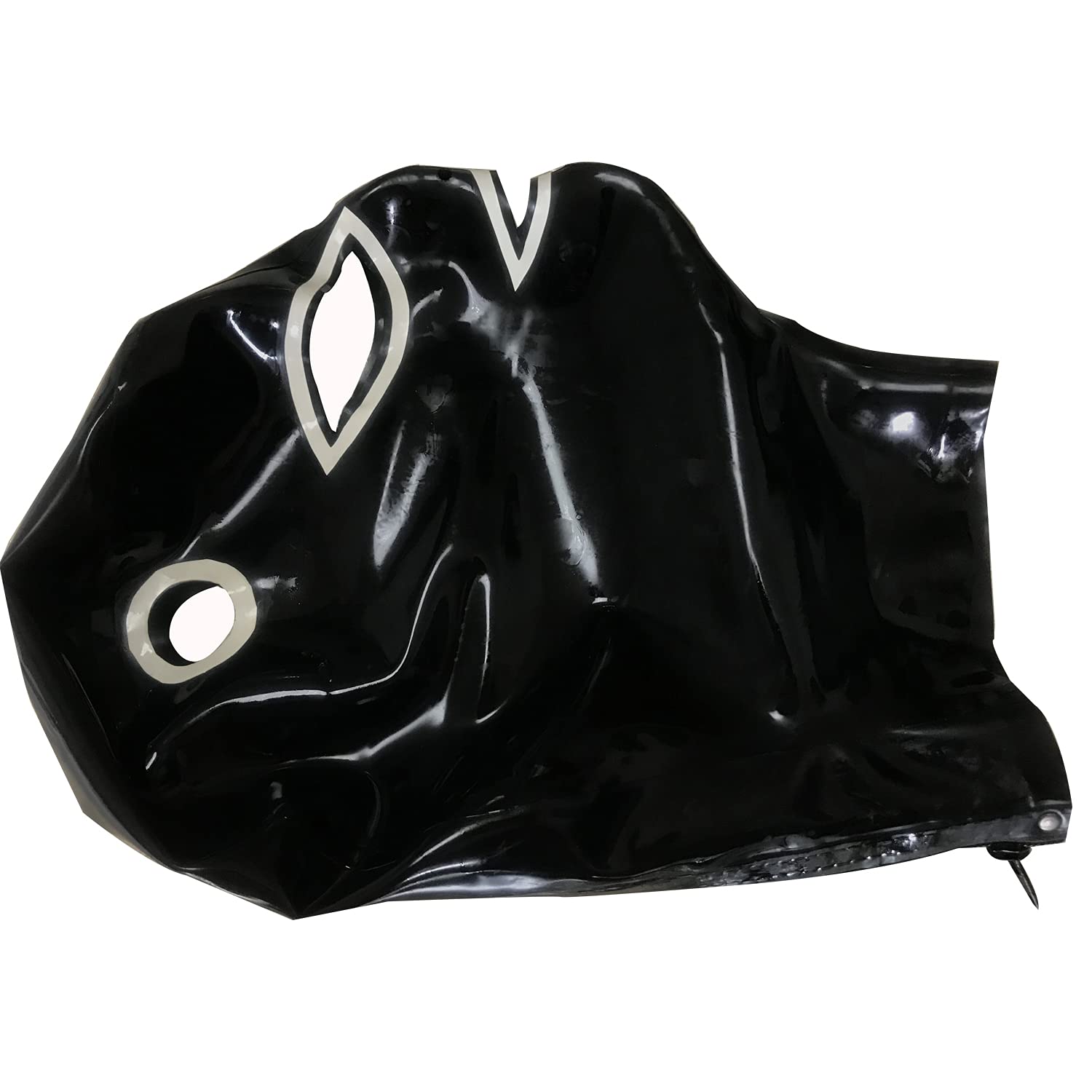 MFMYEE Cagoule en latex, masque SM bondage pour cosplay, masque de fête d'Halloween avec fermeture éclair (perruque non incluse) (M)