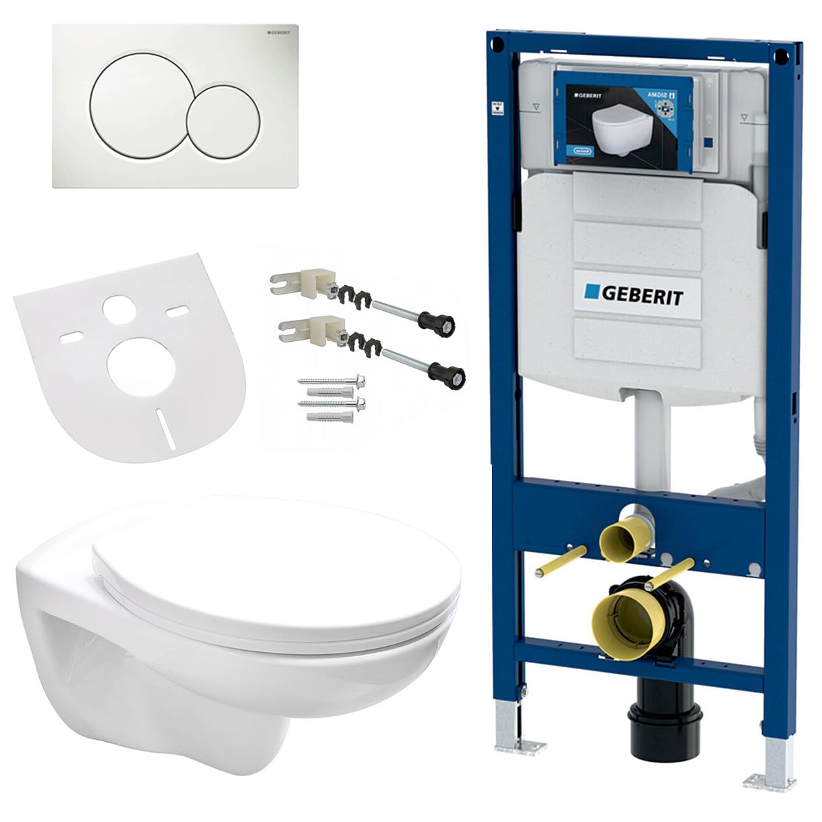 Geberit Komplettset Wand Hänge WC Spülrandlos | Deckel, Vorwandelement, Schallschutz, Betätigungsplatte