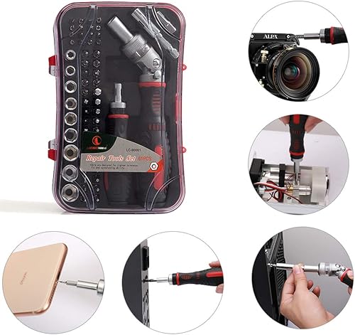 Miniatura 6 de Juego de destornilladores de trinquete 61 en 1, juego de puntas de destornillador magnético con asas de trinquete giratorias, enchufes y puntas