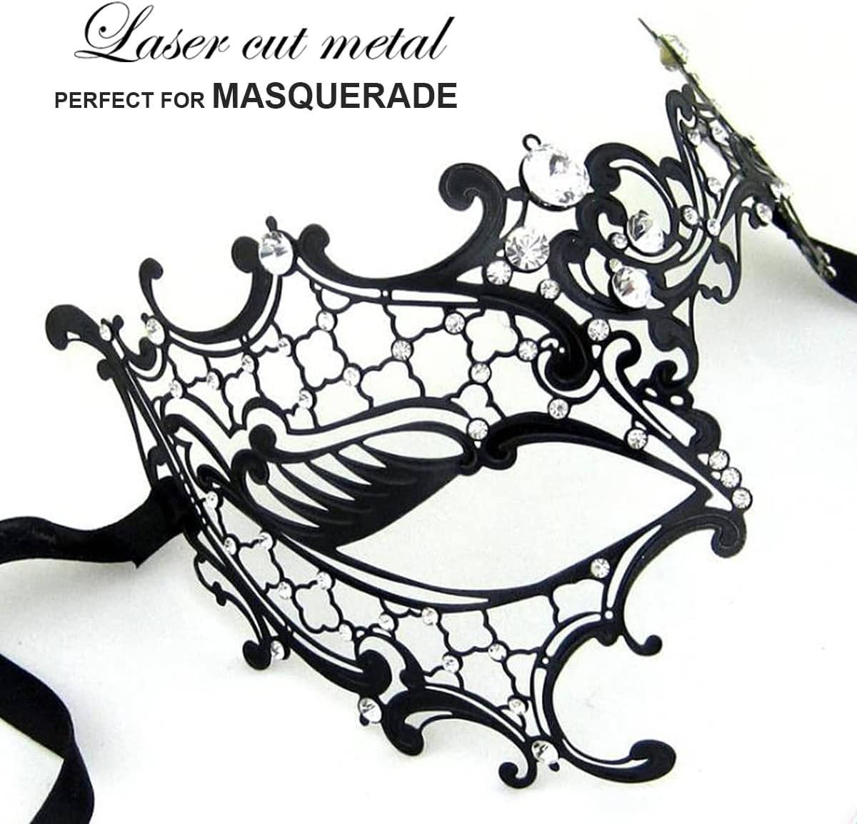 Cosmer Masquerade Mask for Women Shiny Laser Cut Metal Rhinestone Mask Party Porm Ball Mask - Image 3