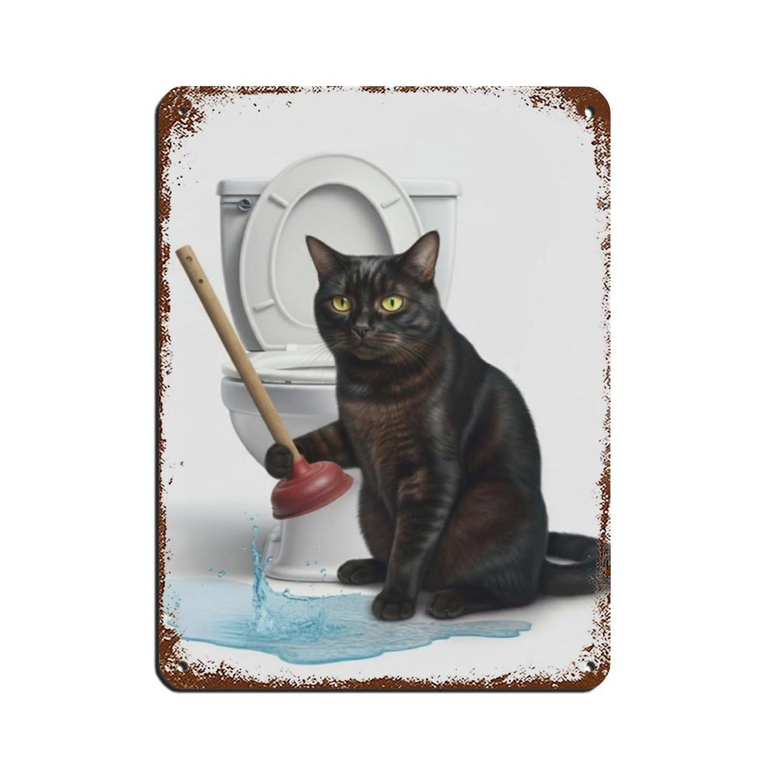 Black Cat Bathroom Art, Plumber Cat with Plunger Retro Poster Metal Tin Sign Chic Art Retro Iron Painting Bar People Cave Cafe Family Garage Poster Wall Decoration 12x16inch(30x40cm)