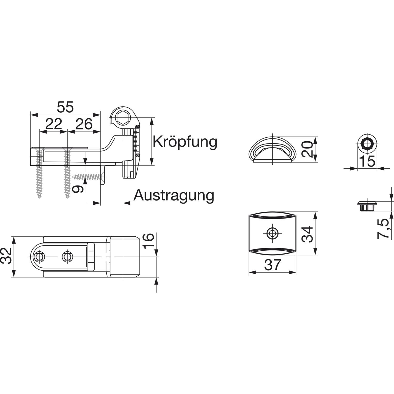 MACO RUSTICO Ladeninnenöffner-Kurzband BLR Gr. 1, verstellbar, schwarz (56921)