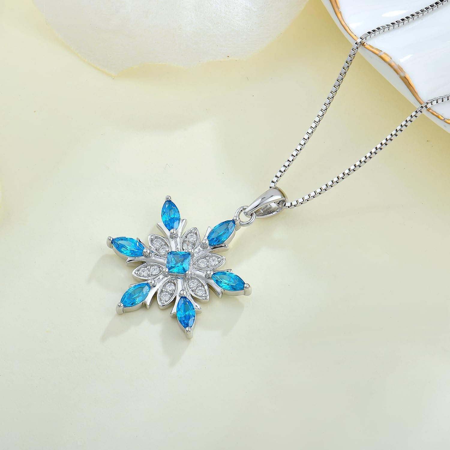 Snowflake Necklace 925 Sterling Silver Winter Pendant with Chain with 5A Cubic Zirconia Jewelry for Women