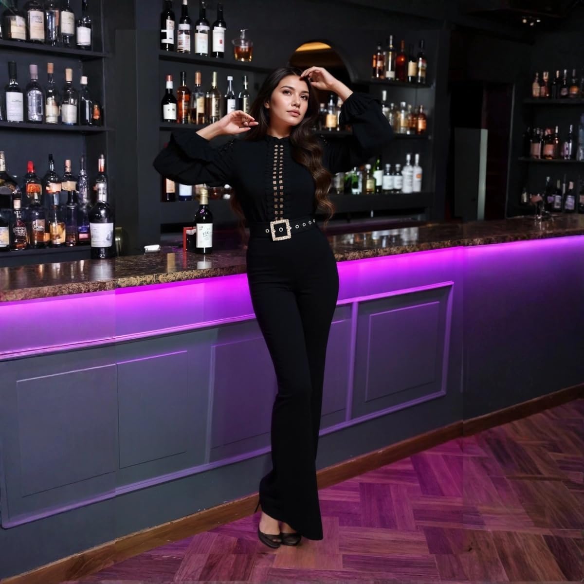 Sexy Sparkly Jumpsuits for Women Formal Elegant Mock Neck Shiny Long Straight Pants Rompers Cocktail Party Outfits - Image 5