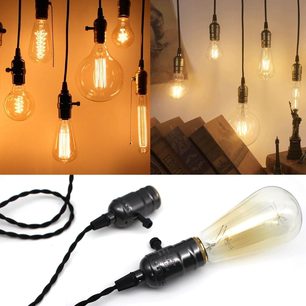 Buy 1 get 1 🔥 Swpeet Bronze 4 Vintage Light Sockets Pendant Hanging Light Cord with Switches, E26 / E27 Solid Industrial Triple Lamp Sockets Cord for Kitchens/Dining Rooms/Bars/Restaurants (Copper)