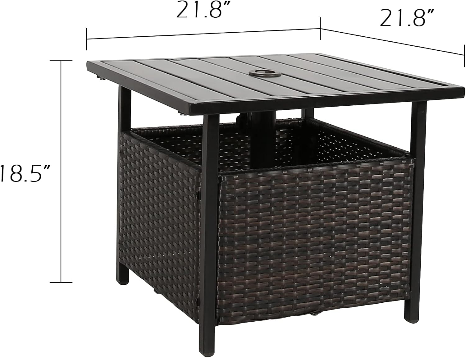 Iwicker Patio PE Wicker Umbrella Side Table Stand, Outdoor Bistro Table with Umbrella Hole