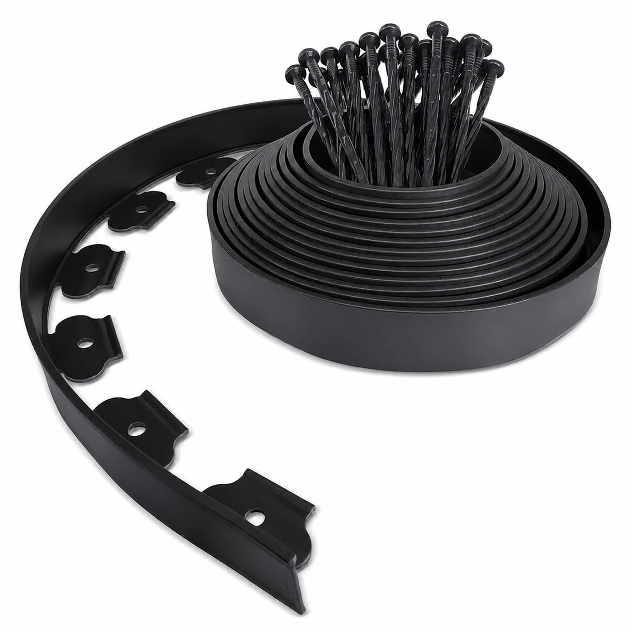 Kortemora 10M Garden Lawn Edging Border Fence, Flexible Plastic Garden Edging with 30 Stakes, Decorative Lawn Edging Strip for Flower Beds Pathways Trees Yard Landscaping, Easy Install, Black