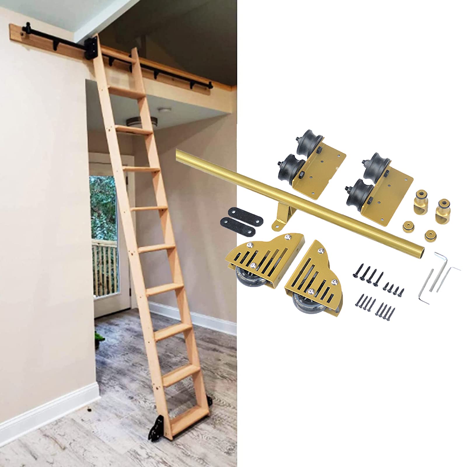 MRVAKDYDI Retractable Rolling Library Ladder Rails Kit, Sliding Library Ladder Track Kit, Carbon Steel Round Rail, 3.3ft-20ft(4ft/122cm Track Kit)