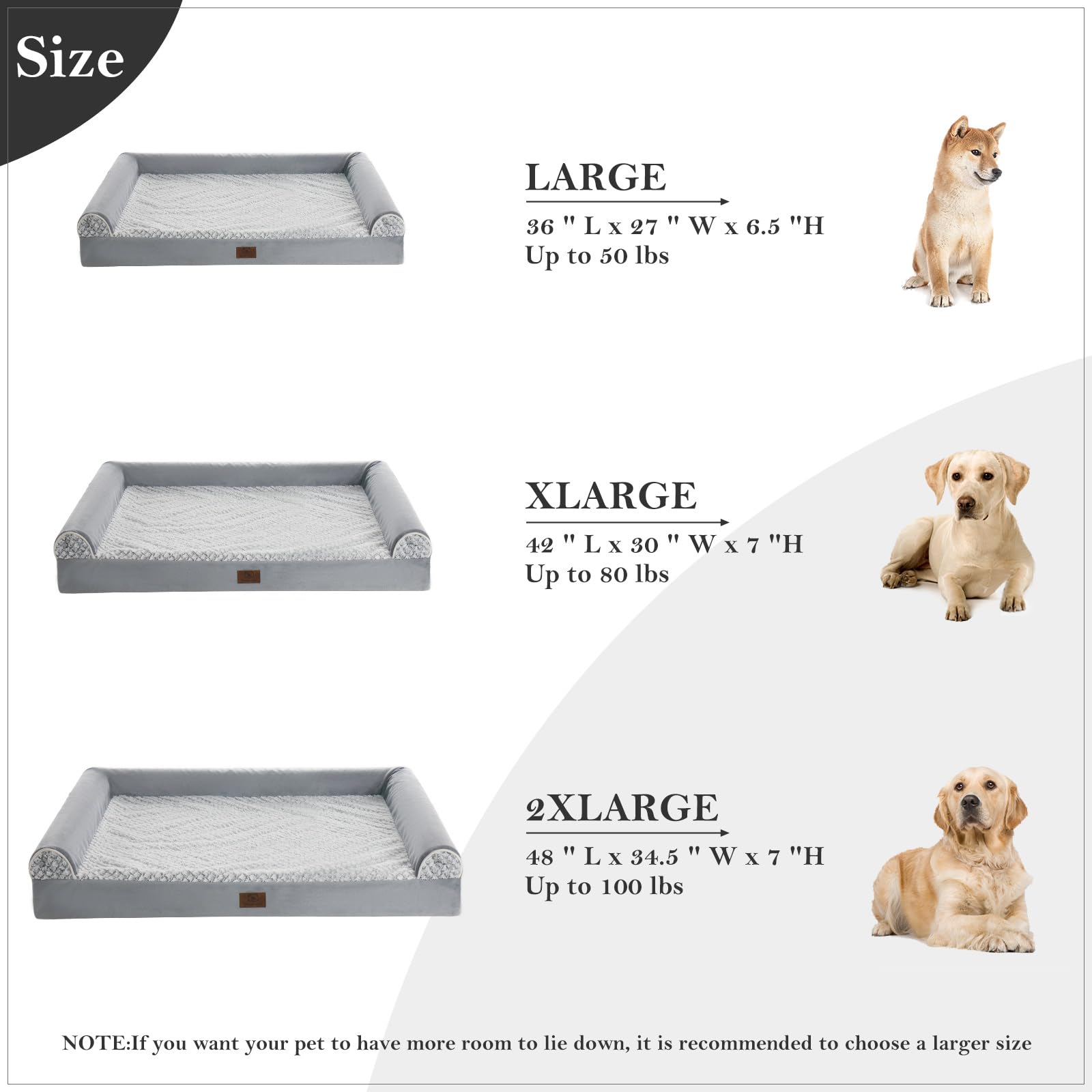 WNPETHOME Orthopedic Dog Beds for Extra Large Dogs, Waterproof Memory Foam XL Pet Bed with Sides, Non-Slip and Egg-Crate Foam Big Dog Couch Bed with Washable Removable Cover, Grey - image 4