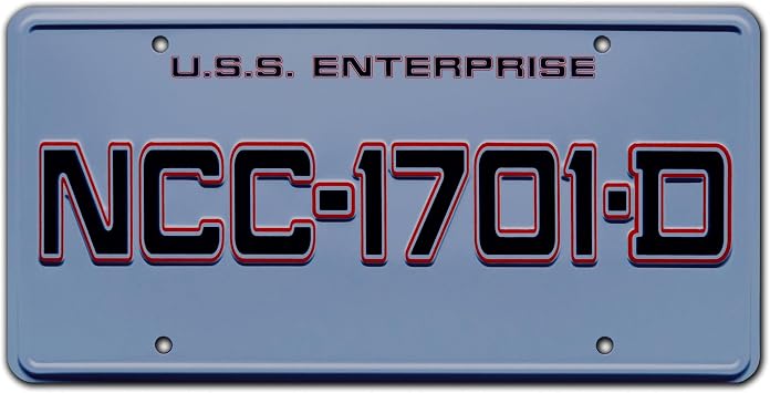 Celebrity Machines | USS Enterprise The Next Generation | NCC-1701-D | Vanity Plate, Stamped Aluminum, Metal Decorative Tag, Corrosion Resistant, Quality Novelty Sign, Wall Decoration, Wall Hanging