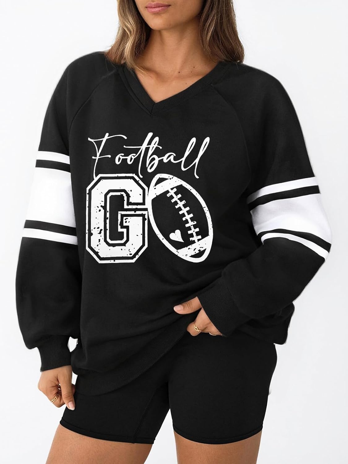ASTANFY Game Day Sweatshirt for Women Football Sweatshirts Football Mom Hoodie Game Day Fan Gift Long Sleeve Tops - Image 2