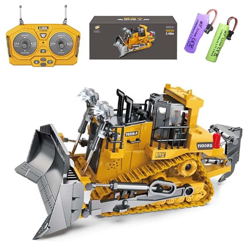 Bulldozer Teledirigido para Niños, Juego de Bulldozer de Metal, Coches de Juguete RC con Luces y Efectos de Sonido, Vehículos de Construcción de Juguete, Regalos para Niños y Niñas