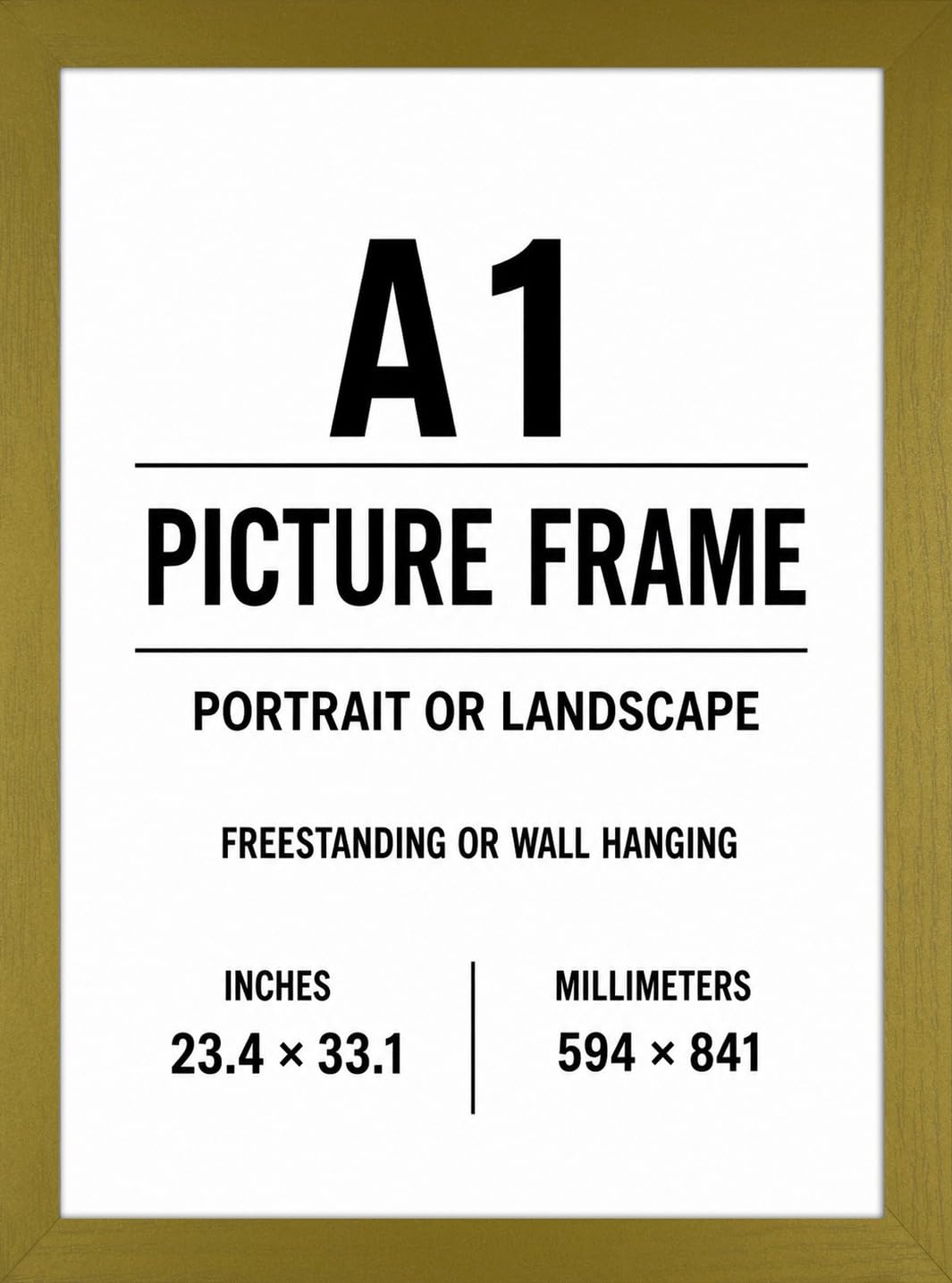 OSUK A1 Frame Gold In Size 59.4 x 84.1 cm Picture Frame A1 Photo Frame with Clear Perspex Front & Wall Mounting to Hang Portrait or Landscape - Large A1 Poster Frames