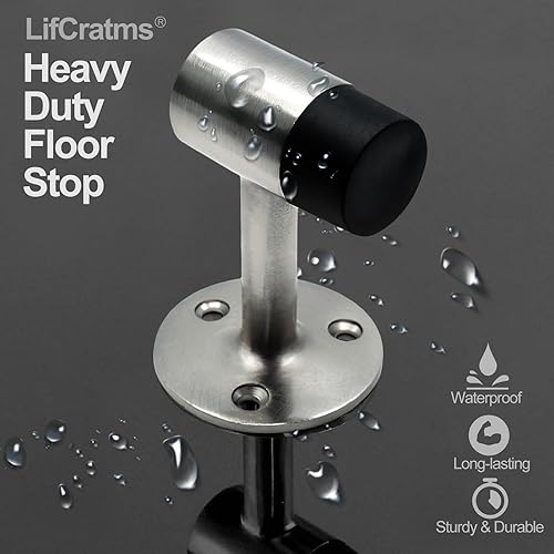 Miniatura 3 de Tope de suelo resistente de 3 pulgadas, tapón de puerta de aleación de zinc con parachoques de goma y tornillos de montaje (níquel cepillado, 2