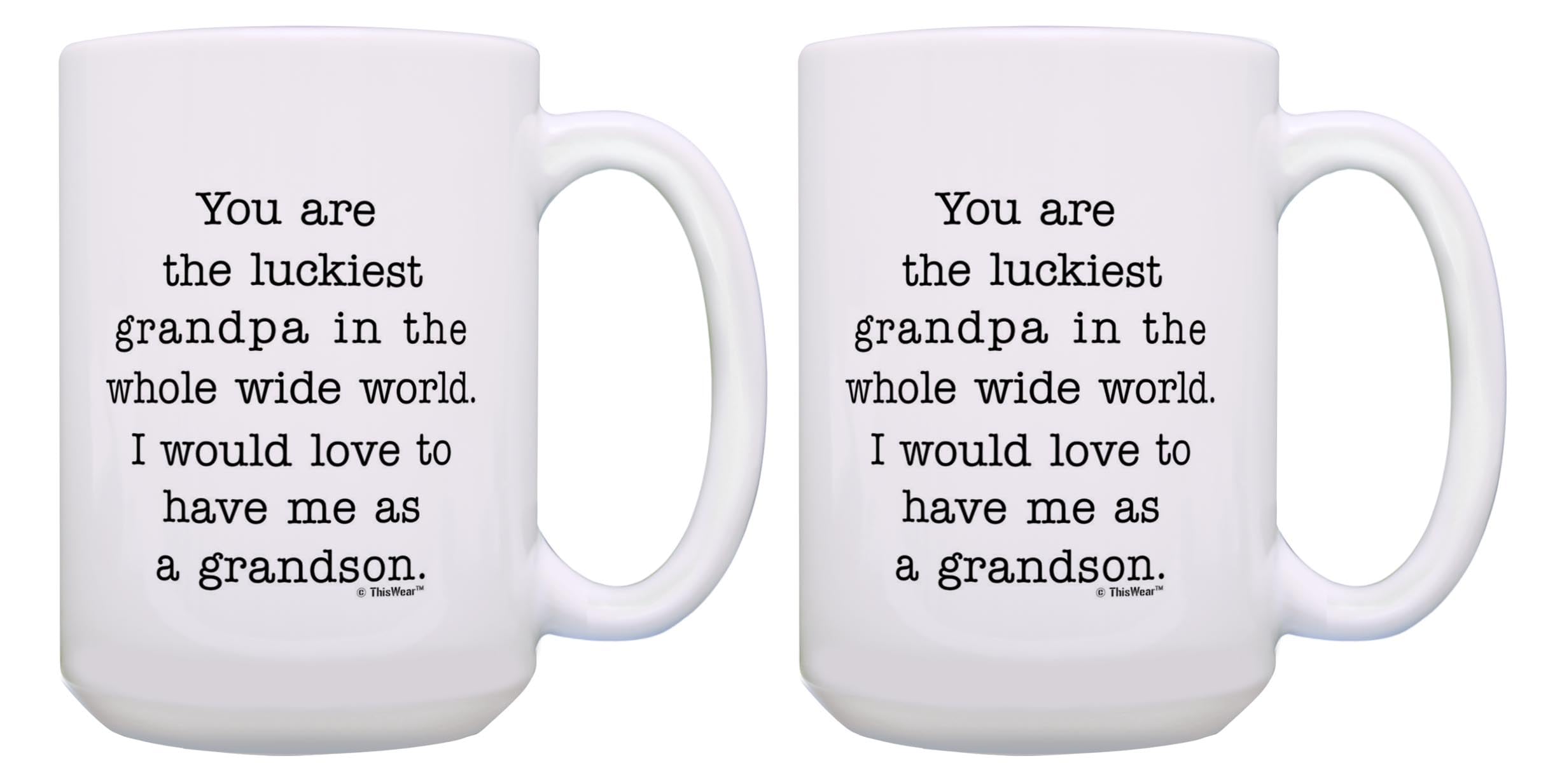 Funny Grandpa Gift For Men Luckiest Grandpa In The World From Grandson 2 Pack 15oz Ceramic Coffee Mug Set