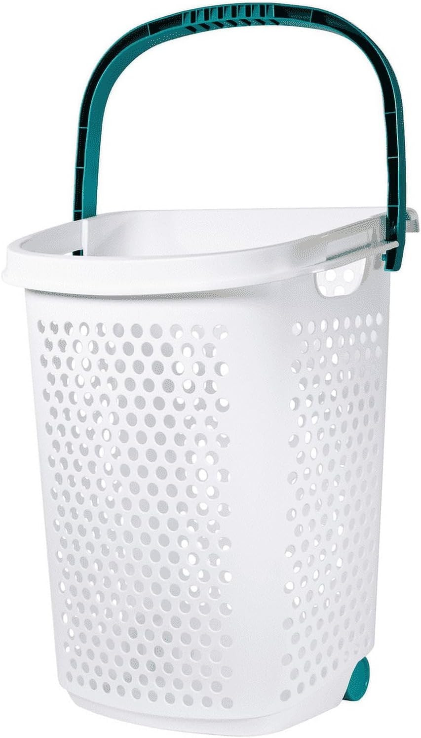 2Bushel -Wheeled Laundry Plastic Basket ，With a Handle, Lightweight and Durable, With Wheels, Suitable for Apartments, Bedrooms, Bathrooms and Laundry Rooms (15.47x 20.11 x 25 in)