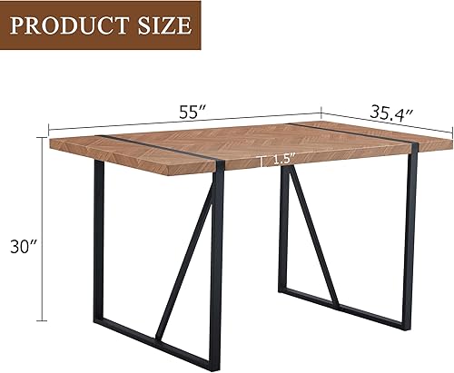 Miniatura 2 de Una mesa de comedor rectangular retro minimalista con una parte superior especialmente texturizada y patas de metal negro. Mesa de madera