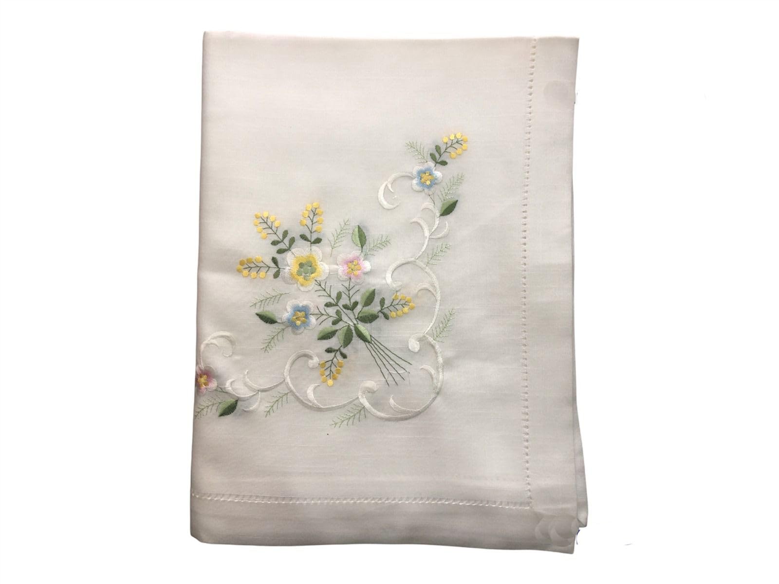 Corredocasa Tovaglia Rettangolare Ricamata 180x270 cm in Lino e Cotone con Tovaglioli Abbinati, Made in Italy – Ricamo Intaglio, Colori Bianco o Beige, 20 Modelli, Tavola da 12 Posti (Fantasia 15)