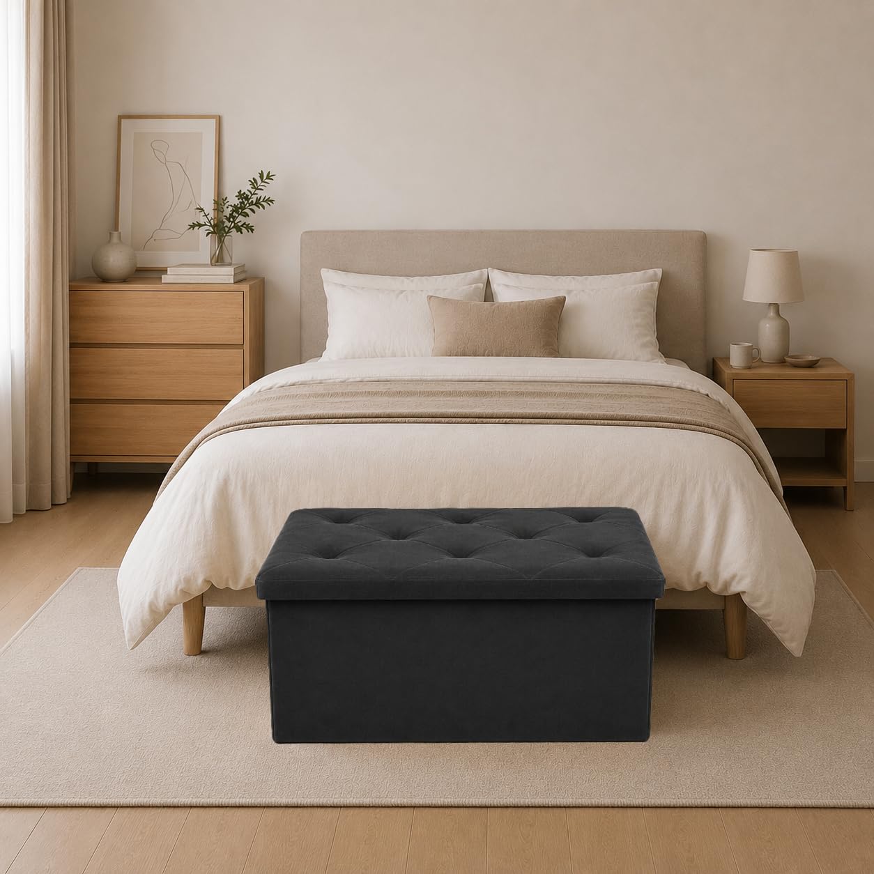 GX GARGIX Puff Pouf Contenitore Rettangolare velluto Panca Baule 76X38cm Trapuntato (ABD-1)