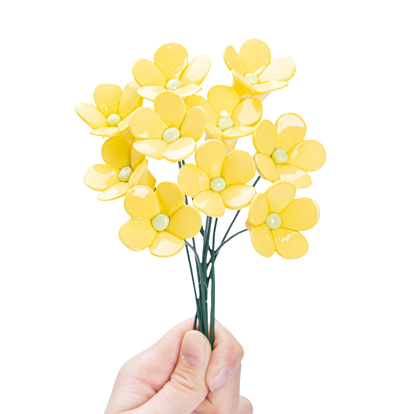 MLETULIPS Ceramic Flowers Bouquest Artificial Flower Handmade Ceramic Flowers Simulated Bouquet Floral Decorations Creative Gifts for Floral Arrangements Home Decor (Yellow, Small flowers-10 stems)
