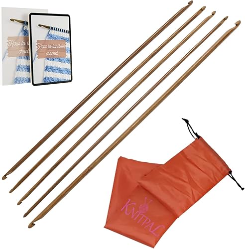 KnitPal Juego de ganchos crochenit tunecinos de doble cara de 16 pulgadas (15.7 in) de largo, (3 patrones gratis), 6 tamaños K0.256 in, 0.276 in,