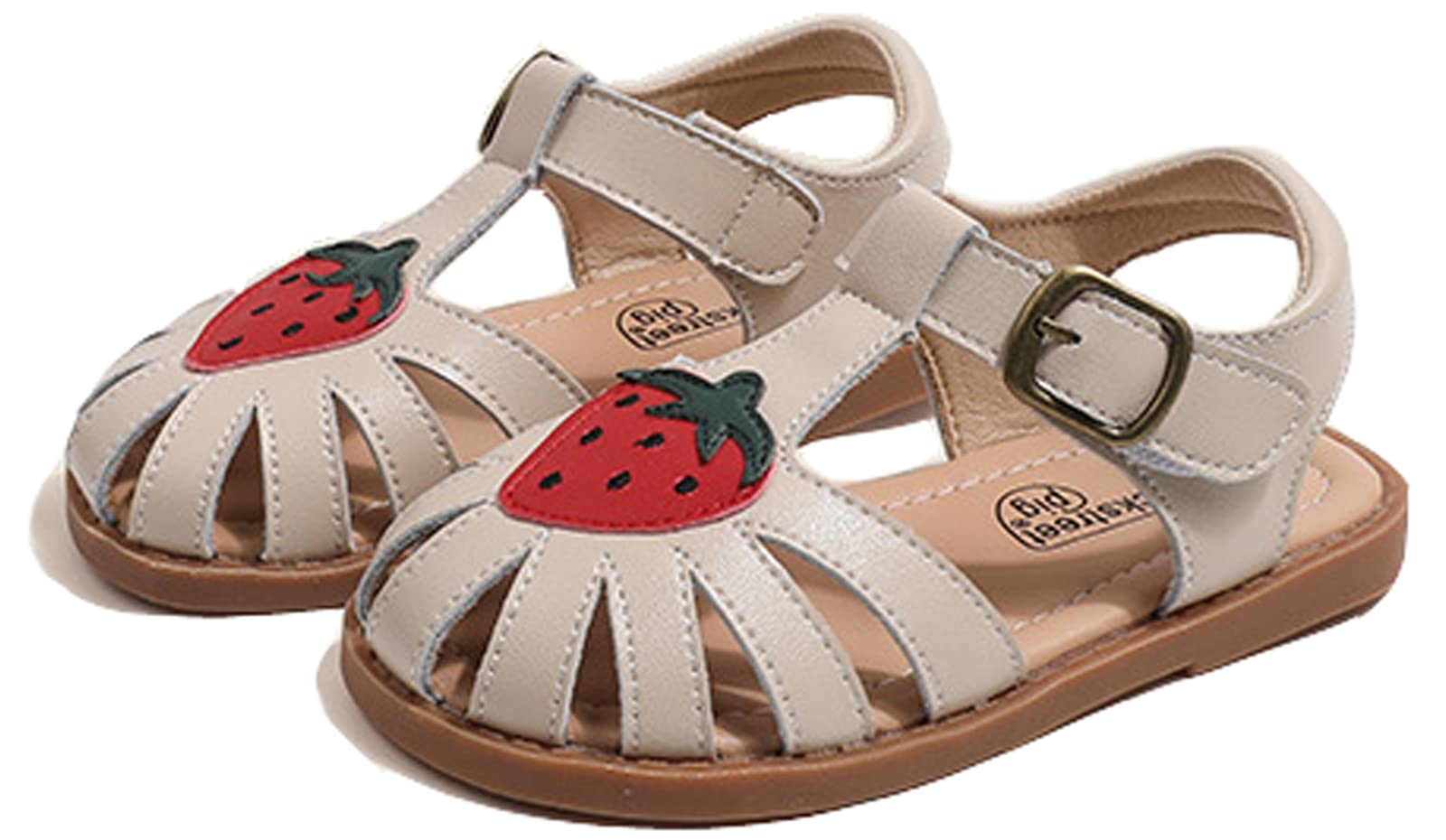 WUIWUIYUToddlers Little Girls T-Strap Hook&Loop Dress Strawberry Summer Shoes Closed Toe Sandals