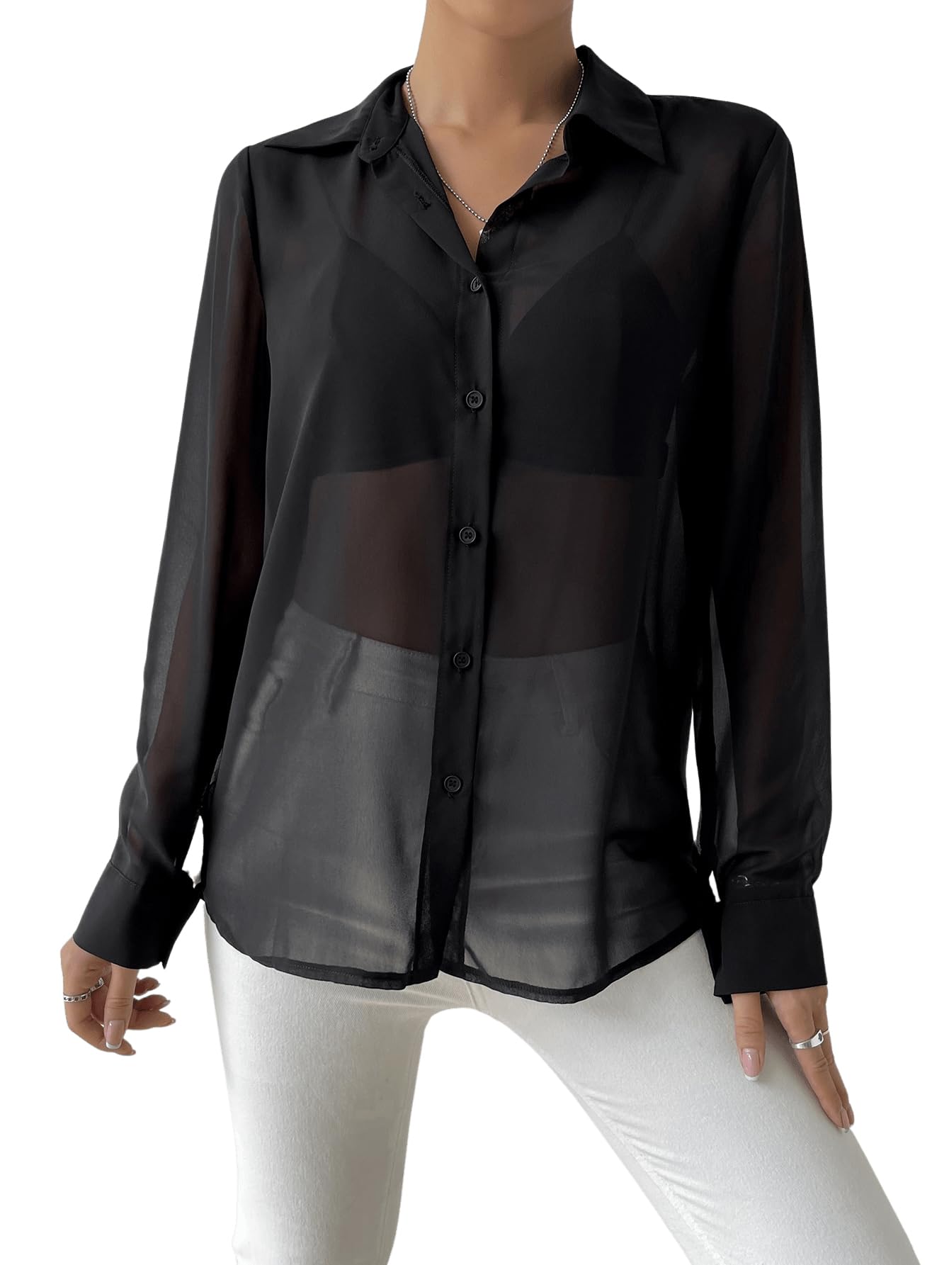 GORGLITTER Camicetta da donna trasparente in chiffon