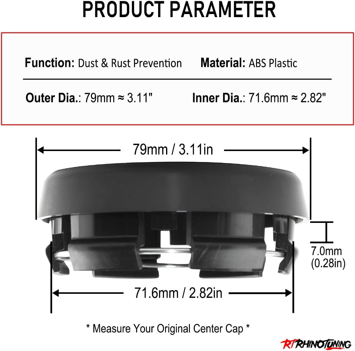 RTRHINOTUNING 4pcs 79mm Wheel Center Caps for ADVAN Racing RZ-DF GT Ronal Penta Style Wheel, OD: 79mm / 3.11in ID: 71.6mm / 2.82in Hub Caps Black Center Caps for Rims