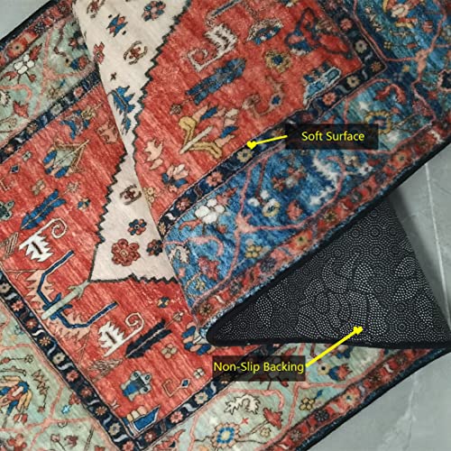 Amzali Washable Vintage Area Rug - 3X5 Boho Chic Distressed Non-Slip Rug Faux Wool Medallion Non-Shedding Hallway Floor Carpet Doormat For Living Room Dining Room Bedroom Laundry Home Decor #TOP2
