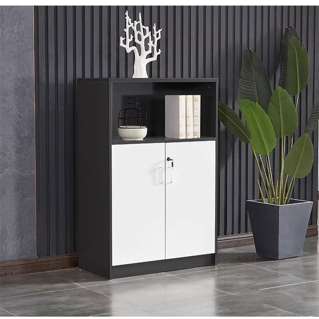 Kommode Büro Aktenschränke aus Holz, Schränke für Finanzinformationen, Bücherregale mit zwei Glastüren, geeignet für Räume Studio für Büro Bürokarte(A)
