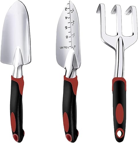 Juego de herramientas de jardín, herramientas de jardinería de 3 piezas, incluye paleta de jardín, paleta de trasplante y rastrillo de mano con