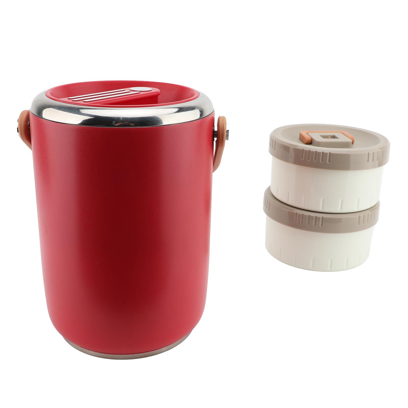 Vakuumisolierter Lebensmittelbehälter, 2 L -Lunchbox aus Edelstahl 304 mit Stapelbaren Schichten, Versiegelten Deckeln und Breiter Öffnung für Erwachsene, Büro, Picknick, Camping (Rot)