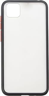 جراب موبايل خلفي صلب من البلاستيك بحواف سيليكون ملونة وظهر شبه شفاف لموبايل هواوي Y5P 5.45 بوصة - أسود وبرتقالي