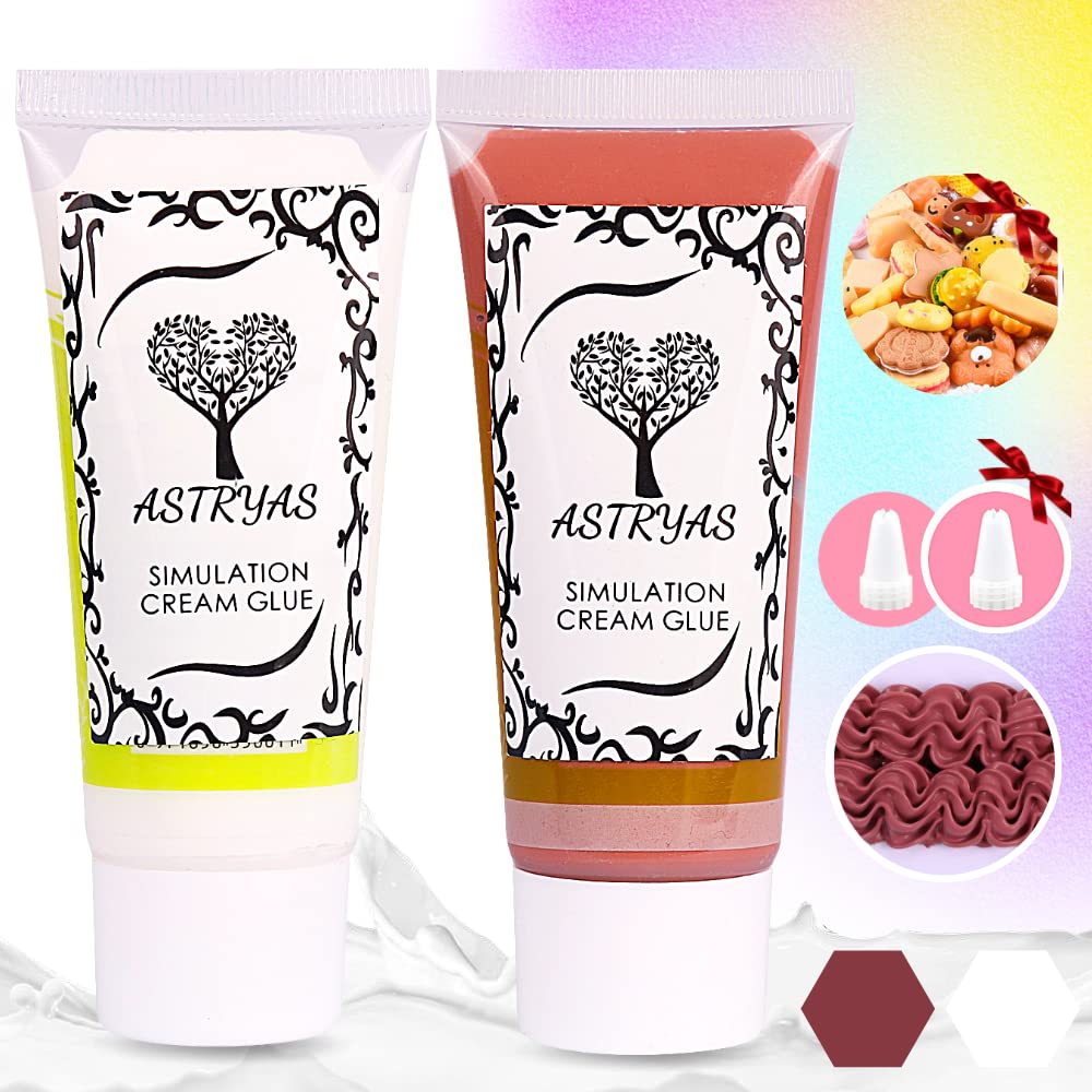 ASTRYAS Simulation Fake Whipped Cream Glue, 2PCS Decoden Cream Clay Glue Silicone Cream Adhesive Ket with 2 Plastic Decorating Mouth, Charm Craft Resin Decoration for Phone Case Making Craft DIY