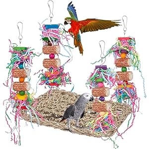 Wellensittich Spielzeug, Vogelspielzeug Für Vögel, Natürliches Maiskolben,Papagei Kauspielzeug Buntes Sicheres Holz Block Schaukel zum Kauen für Alle Papageien & Vogel (Rot)